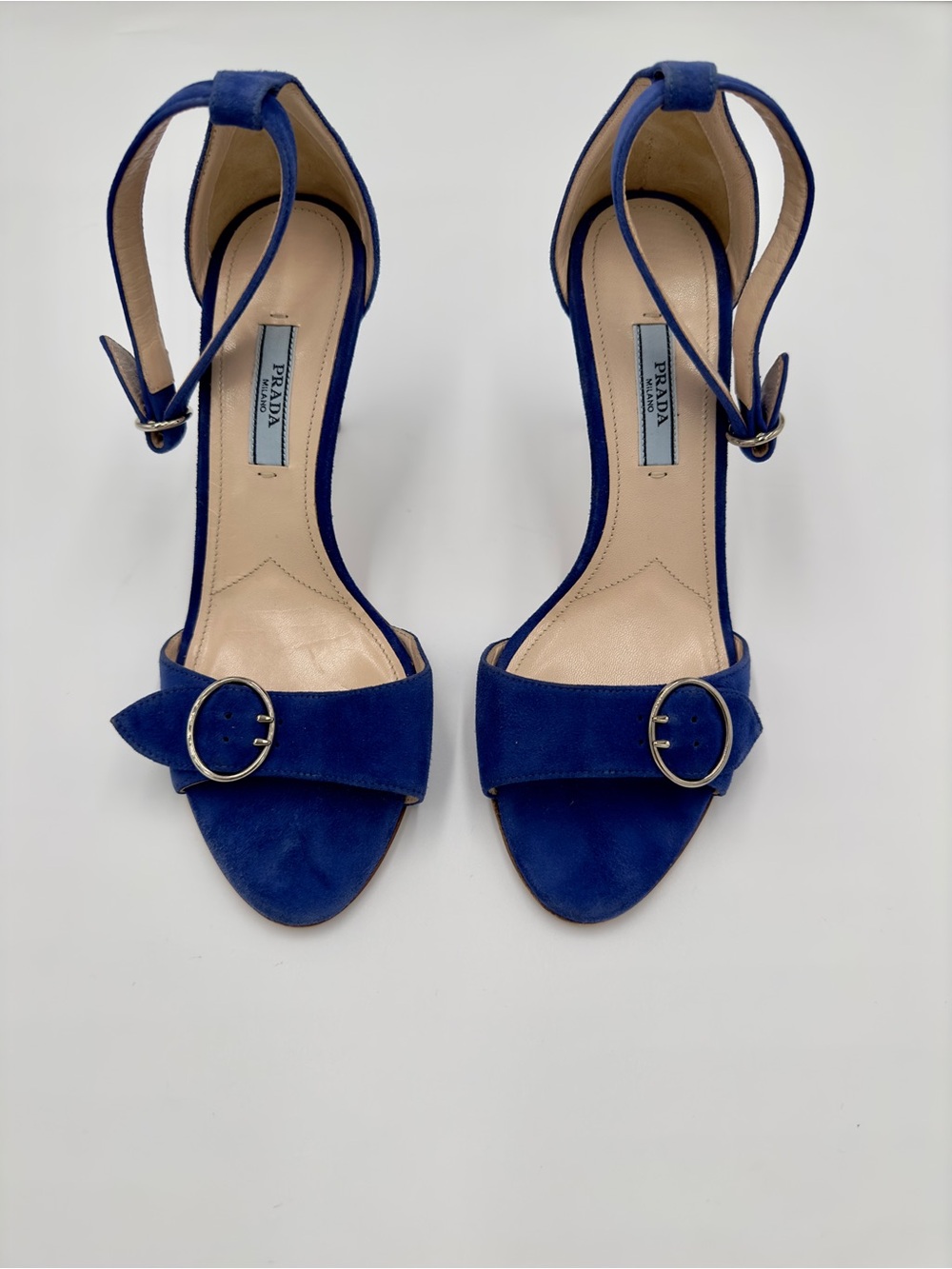 Prada Cobalt Blue Suede Ankle-Strap Sandals